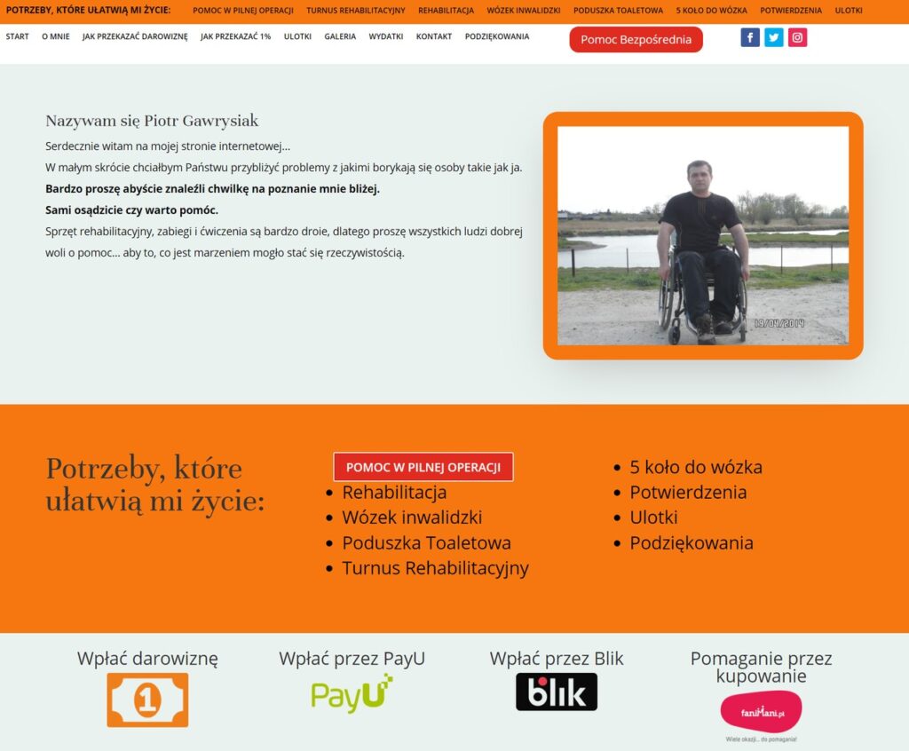zrzut ekranu strony internetowej piotrpomoc.pl