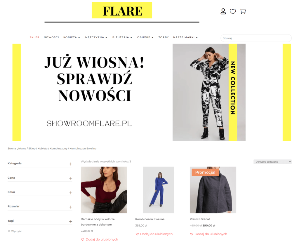 zrzut ekranu strony internetowej showroomflare.pl/sklep
